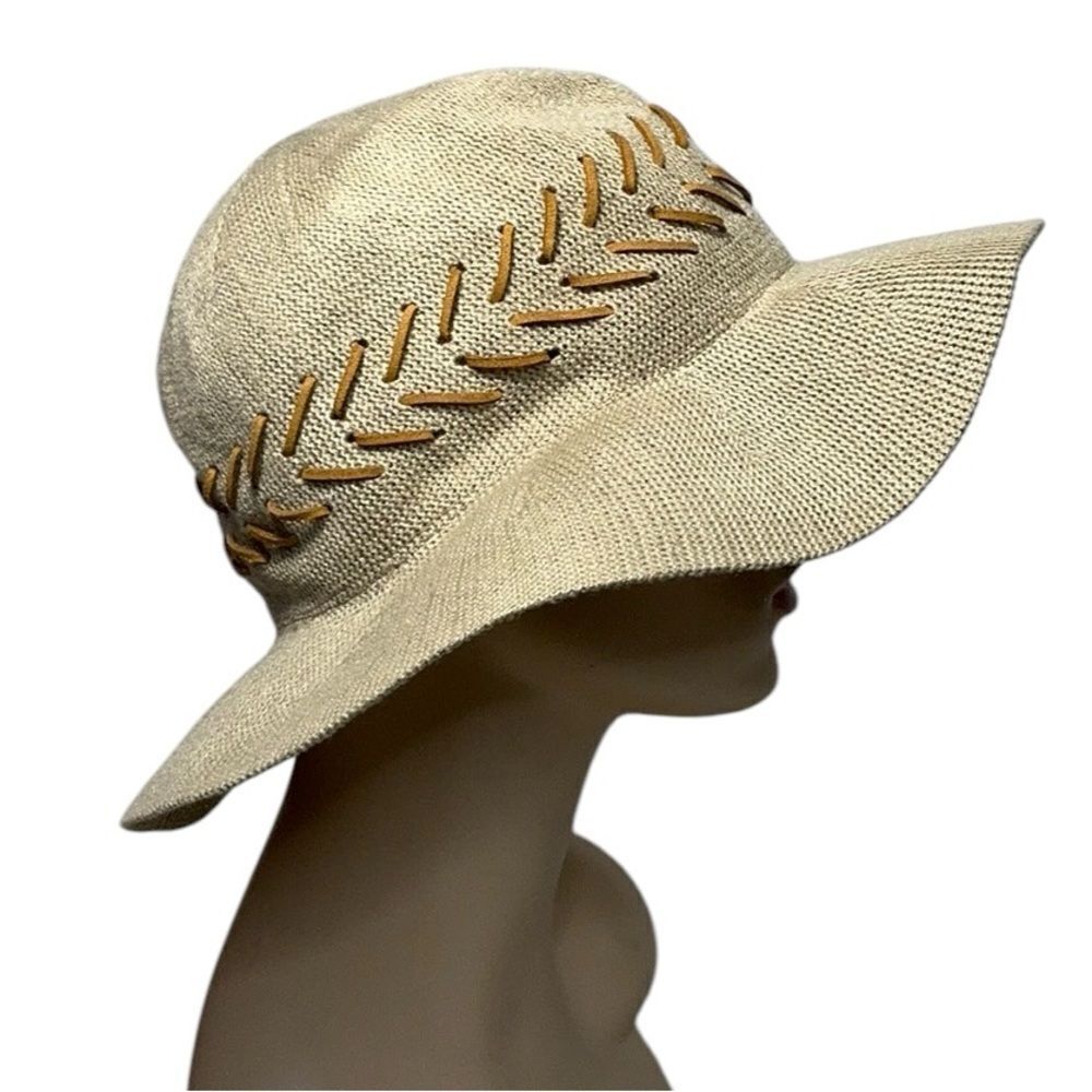 INC Leather Weave Burlap Wide Brim Hat - Picture 2 of 9
